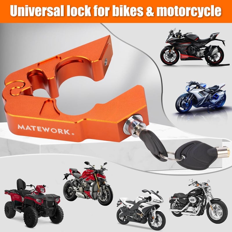 Matework Motorcycle Lock Anti Theft Heavy Duty, Motorcycle Handlebar & Brake Lock with Helmet Lock, Bike Lock, Universal for All Bike Motorcycle Orange - Image 3
